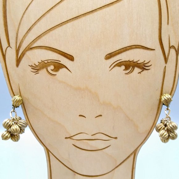 Jewelry - Vintage Cluster Dangle Earrings, Dangling Gold Tone Fluted Beads, Retro Chic